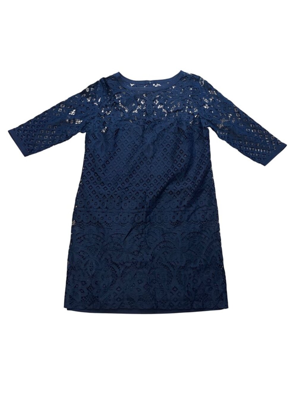 LOFT Lace Shift Dress‎ Women's Size 6 Inner Slip Navy Blue 3/4 Sleeves Business